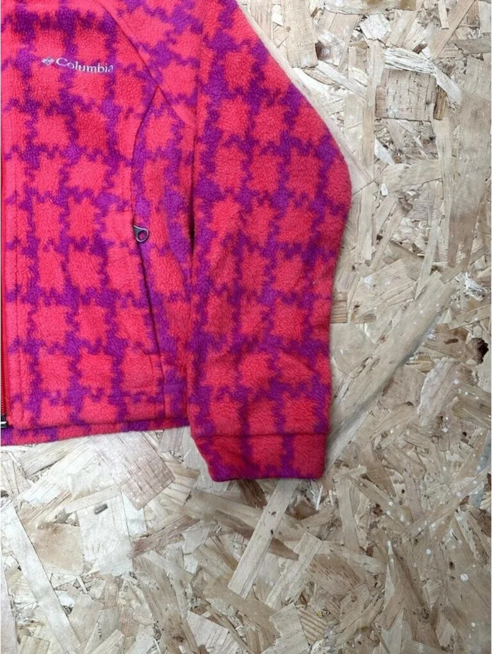 Columbia Fleece Jacket Girls XXS Pink Purple Houndstooth Full Zip Mock Neck